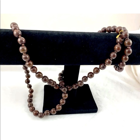 YOSCA VINTAGE BROWN BEADED SIMPLE NECKLACE 36” LONG - Picture 2 of 10